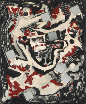 
	
		Millie Frood, 
		Scottish 19001988 - 
		 
		Black red & white abstract; 
		 
		oil,...