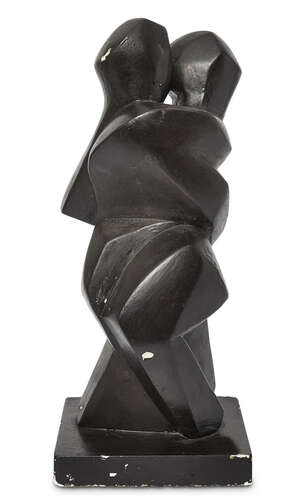 
	
		Alan Brazier,
		British 1956-2016-
		 
		The Embrace;
		 
		black painted plaster...