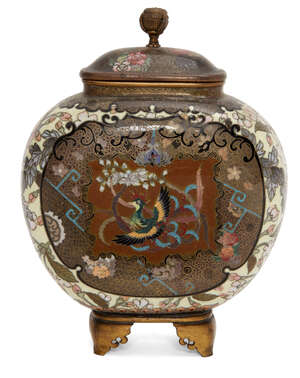 
	
		Studio of Namikawa Yasuyuki, Meiji Period, a cloisonné jar and cover, with central dragon...