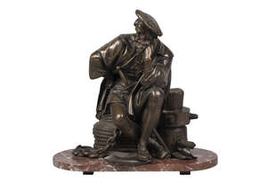 
	
		A French bronze model of a seated explorer, possibly Ferdinand Magellan or Christopher...