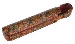 
	
		A large lacquered papier mache qalamdan, Kashmir, India, circa 1800, with rounded ends,...