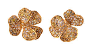 
	
		A pair of diamond and coloured diamond  earclips, by Vevey each designed as a Violet...