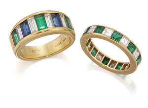 
	
		Garrard & Co, an 18ct gold, diamond an emerald  ring, by Garrard & Co and an emerald and...