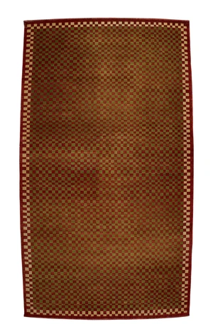 A modern wool carpet, with all over polychrome chequered design, on a red, cream and green...