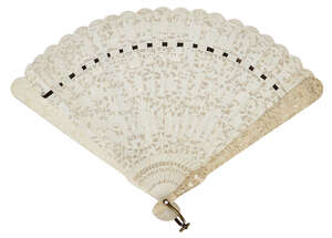 
	
		A Chinese Canton ivory brise fan, mid-19th century, carved to each side with figures in...