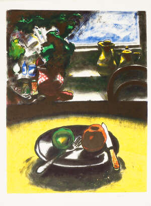 
	
		Fred Cress, British/Australian 1938-2009- Apple and Plate, 1989; lithograph in colours,...
