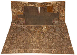 
	
		An Ottoman gilt-metal thread embroidered saddle cloth, Bukhara or Ottoman Provinces, 19th...