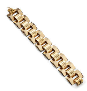 
	
		A  Retro gold bracelet, of 'tank track' design, c. 1940, length 17.3cm....