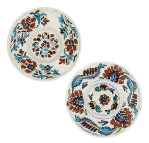 
	
		Two Kütahya polychrome pottery dishes, Turkey, second half 18th century, one painted...