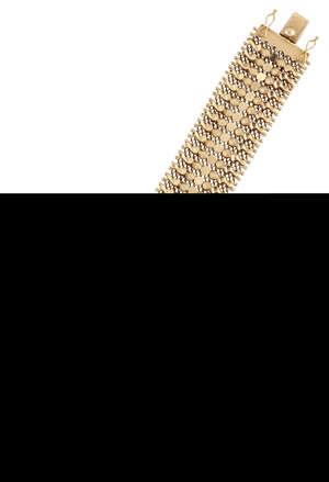 A mesh bracelet, with scroll, textured bead and disc detail, length 18.0cm
		 