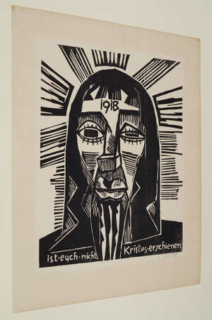 
	
		Karl Schmidt-Rottluff, 
		German 1884-1976- 
		 
		Christus, 1918;
		 
		woodcut, on Van...