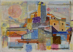 Jan Ekiert, 
		Polish/French 1907-1993- 
		 
		Abstract Townscape; and Arab Family; 
		 
		oils on board, one signed lower left, two, 15 x 21 cm (ARR) (