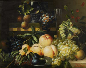 
	
		Frederick Victor Bailey, 
		British 1919-1997-
		 
		Still life of fruit, 1955; 
		 
		