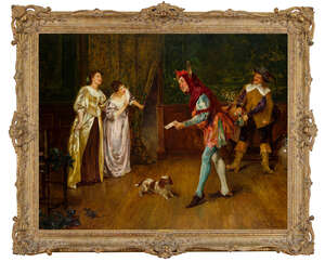 
	
		Henry Gillard Glindoni ARWS, 
		British 1852-1913- 
		 
		Dismissal of Archy, the...