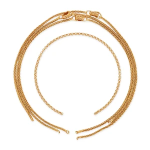 A group of four chain lengths, comprising: three spiga link chains, with hinged clasps, stamped...