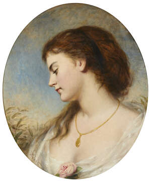 
	
		Joshua Hargrave Sams Mann, 
		British fl. 1849-1884- 
		Profile of a young woman; 
		