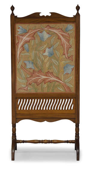 
	
		Morris & Co (1875-1940), a mahogany, linen and silk embroidered  fire screen  
		Late...