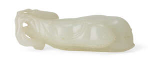 
	
		A Chinese greenish-white jade bean pendant, 18th/19th century, finely carved as a branch...