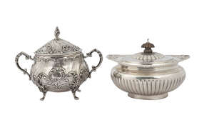 A Victorian silver sugar box, London c.1893, Goldsmiths & Silversmiths Co (William Gibson & John Lawrence Langman) of squat circular form, with half lobed body