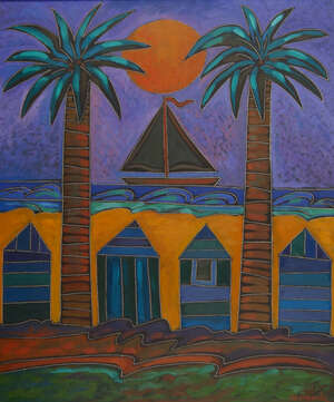 
	
		Jan Vermeiren,
		Belgian/South African b.1949-
		Palm trees and boats; 
		oil on...