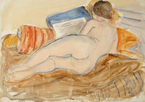 Leon Underwood, 
		British 1890-1975- 
		 
		Odalisque; 
		 
		watercolour and pencil, 57.5x78.5cm (ARR) 
		 
		Provenance: the artist's estate; 