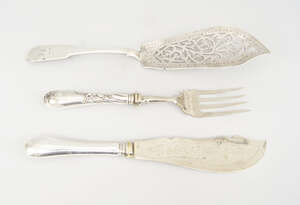 
	
		A Russian silver fish slice, Moscow 1865, 84 standard, assay master Viktor or Veniamin...