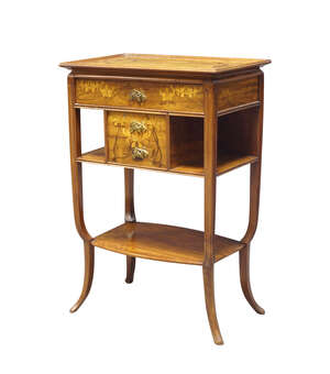 
	
		Emile Gallé (1846-1904), an Art Nouveau marquetry tiered side table
		c.1900 
		The top...