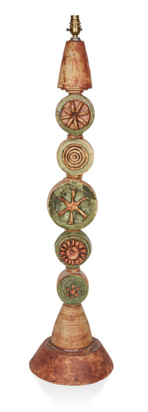 
	
		Bernard Rooke (b.1938), 
		 
		Studio pottery Totem floor lamp, circa 1960s/70s, 
		