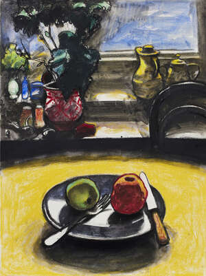 
	
		Frederick Cress, 
		British 1938-2009- 
		 
		Apple Plate, 1989; 
		 
		coloured chalks...