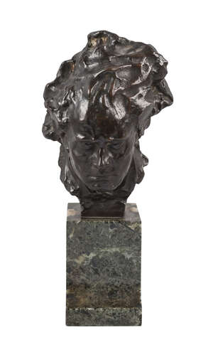 
	
		An Italian bronze bust of Beethoven, after Alfredo Pina, French/Italian, 1883-1966,...