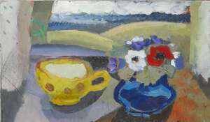 
	
		Clive Blackmore, 
		British b.1940- 
		Yellow Cup & Anemones; 
		oil on canvas,...