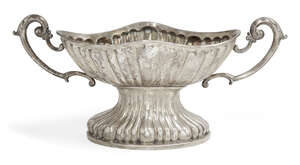 
	
		A large Hungarian silver twin handled centrepiece bowl, stamped 800, raised on a lobed,...