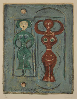 
	
		 
		Massimo Campigli, 
		Italian 1895-1971- 
		 
		Two figures, 1961; 
		 
		lithograph...