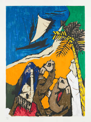 
	
		A group of 5 serigraphs from the OPCE series by Maqbool Fida Husain (India 1913-2011),...