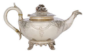 
	
		A William IV silver teapot, London, c.1837, Joseph Angell sr. & John Angell, of squat,...