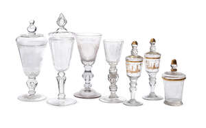 
	
		A collection of seven German and Bohemian glasses, early/mid-18th century, comprising a...