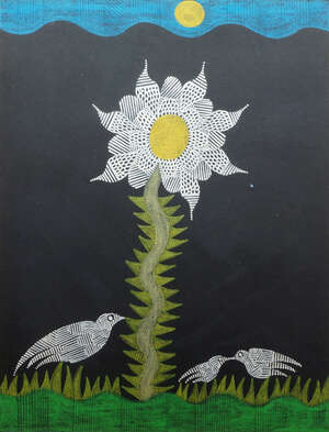 
	
		Scottie Wilson, 
		Scottish 1888-1972- 
		 
		Birds and Flowers; 
		 
		watercolour...