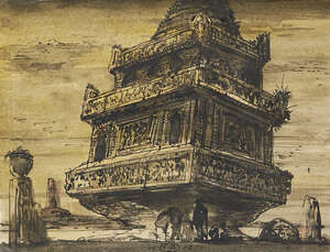 
	
		Eugene Berman, 
		Russian/American 1899-1972-
		 
		Temple, 1958; 
		 
		black and red...