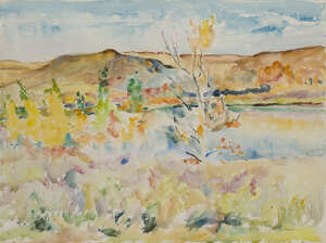 Dorothy Knowles CM SOM RCA, 
		Canadian b.1927- 
		Mountain landscape; 
		watercolour, signed and dated 'D. Knowles. 74' lower right, 57 x 76.5 cm