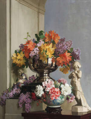 
	
		Herbert Davis Richter RI RSW ROI RBA RBC PS, British 1874-1955- Still life with flowers...