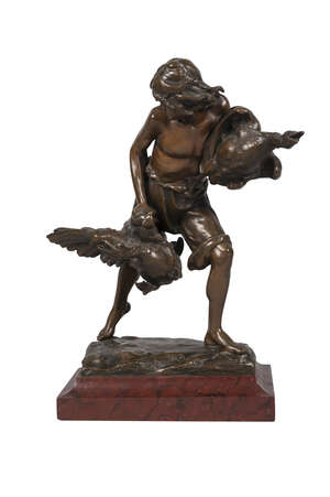 
	
		Gyula Jankovits, Hungarian, 1865-1932  Flight, a young man wrestling with a pair of...