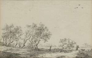 
	
		Jan van Goyen, 
		 
		Dutch 1596-1656- 
		 
		Landscape with trees and a peasant...