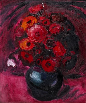 Theodore Major,&nbsp;British 1908-1999 -&nbsp;Red flowers;&nbsp;oil on board, 65.5 x 56 cm (ARR)&nbsp;Provenance: 