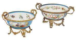 
	
		Two French Sevres style porcelain and gilt metal mounted bowls, late 19th century,  