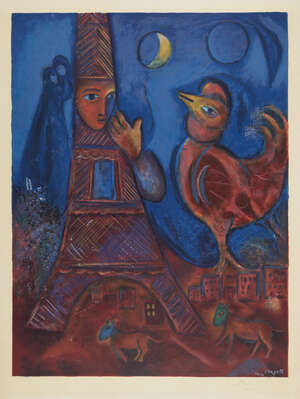 
	
		After Marc Chagall,
		Russian/French 1887-1985-
		 
		Bonjour Paris [Mourlot CS. 45],...