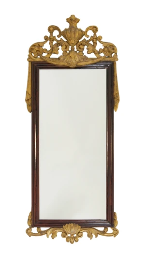 A mahogany rectangular mirror, second half 20th century, of neo-classical style, with 19th...