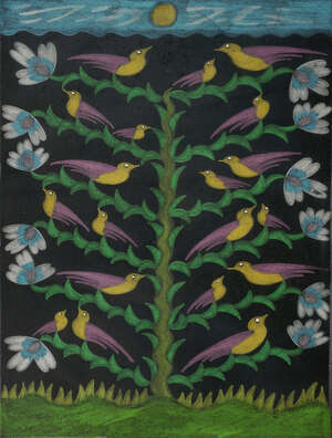 
	
		Scottie Wilson, 
		Scottish 1888- 1972- 
		 
		Birds and Flowers; 
		 
		watercolour...