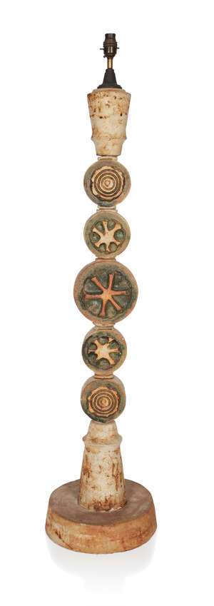 
	
		Bernard Rooke (b.1938), 
		 
		Studio pottery Totem floor lamp, circa 1960s/70s, 
		