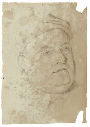 
	
		Circle of Charles-Andre van Loo, 
		French 1705-1765- 
		Study of a man's head; 
		black...