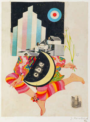 Jacob Bornfriend, Czech 19041976- Untitled (Christmas Card, 1967); collage and pastel, signed with initials in ink, 31.9x14cm: together with two other works on